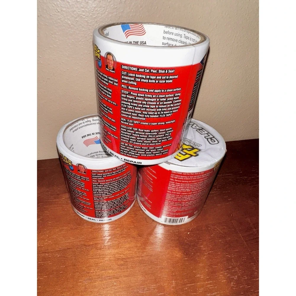 Flex Seal Flex Tape 4 in. X 5 ft. Clear Waterproof Strong Rubberized - 3 Rolls